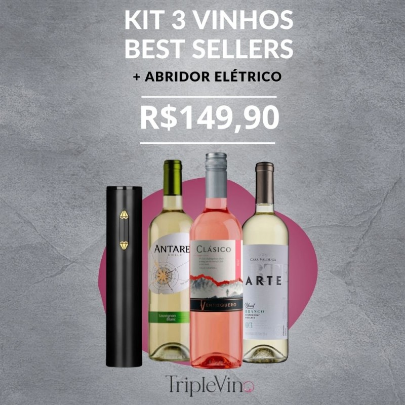 KIT 3 VINHOS BEST SELLERS + abridor elétrico